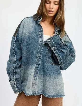 Emory Park Oversized Denim Jacket - Poet Street Boutique DARK DENIM / M