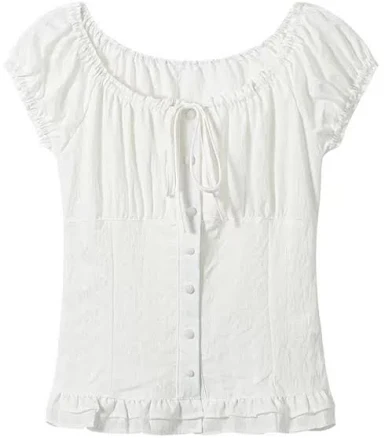 ITZY Off-Shoulder Ruched Button Top
