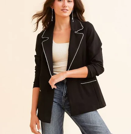 Willow & Root Women's Viscose Rhinestone Trim Ponte Blazer