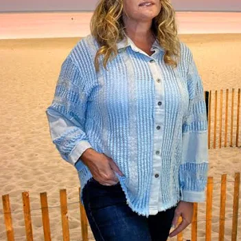 Gone Coastal Long Sleeve Gauze Patchwork Top