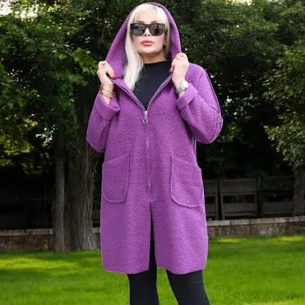 Relaxed Fit Boucle Coat with Hood