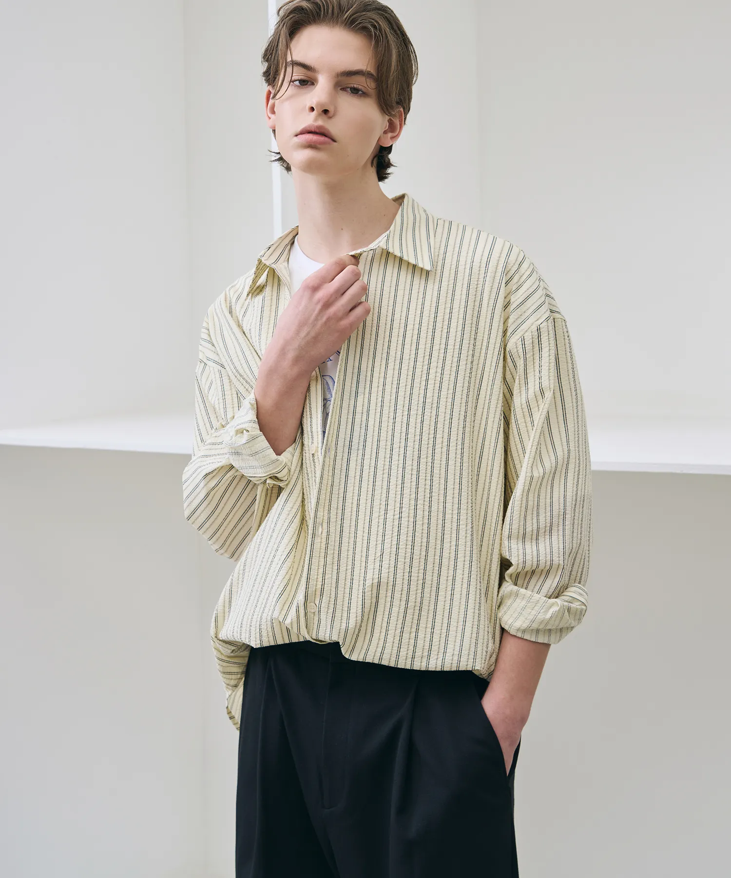 Railo Seersucker Stripe Shirt [LEMON CREAM]