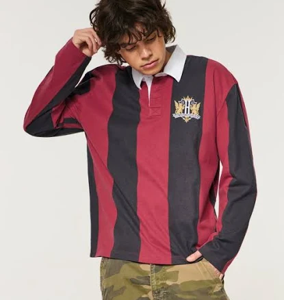 Hollister Men's Boxy Long-Sleeve Rugby Polo