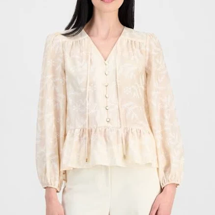 Tahari Asl Women's Long-Sleeve Peplum Blouse