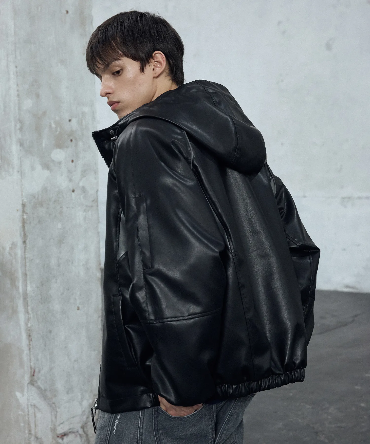 Symbol Logo Leather Hooded Jumper_Black