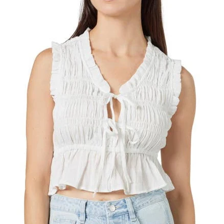 Habitual Women's Sleeveless Shirred Tie Front Cotton Top