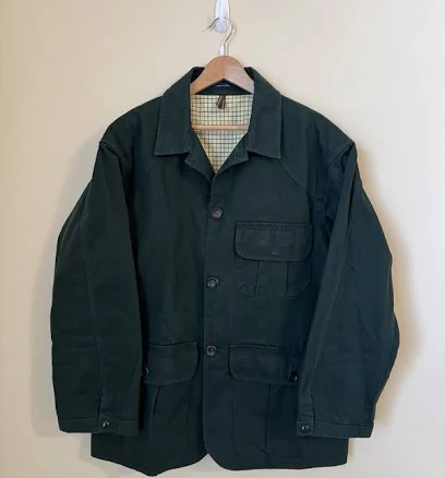 Drake’s London Chasseur Waxed Cotton Herringbone Jacket Green 42