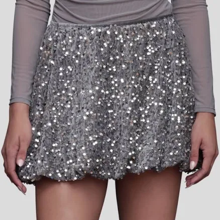 AVEC LES FILLES Women's Sequin Velvet Bubble Mini Skirt