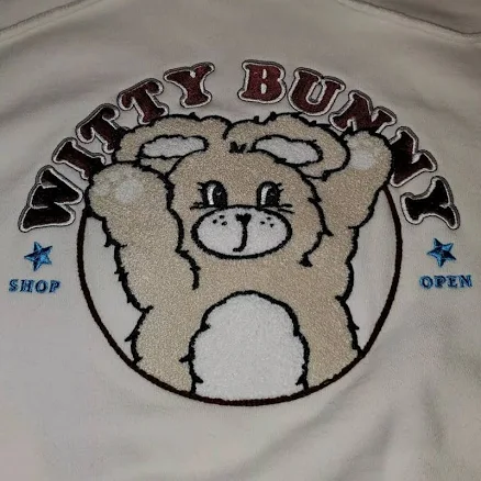 Size Medium Kirsh Witty Bunny Hoodie Embroidered Chenille Logo Cream