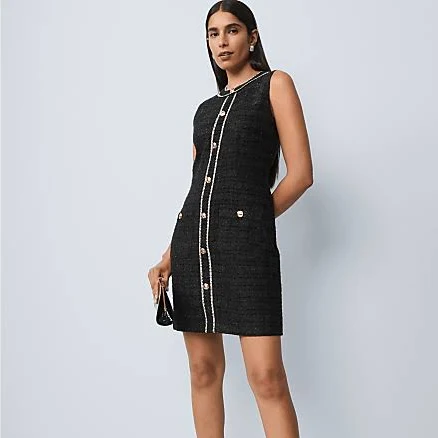 Ann Taylor Women's Petite Tweed Button Shift Dress