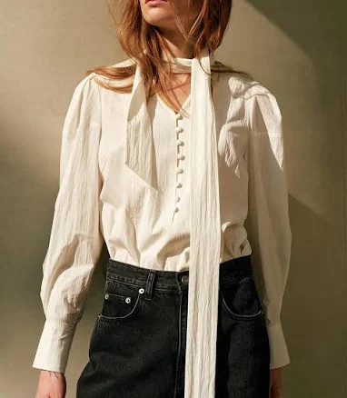 W Concept Tie Puff Sleeve Blouse