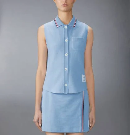 Women's Thom Browne Cotton Waffle Sleeveless Button Shirt