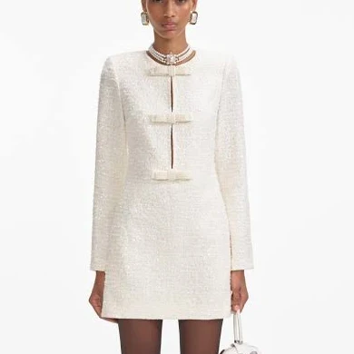 Self Portrait Boucle Diamante Bow Mini Dress