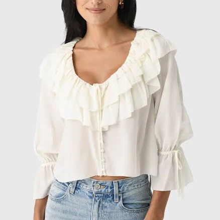 Loveshackfancy Women's Warlow Silk Ruffle Blouse Top