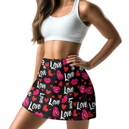 Uorisango Lips Heart Tennis Skirt with Shorts for Women Comfortable Versatile Women's Athletic Golf Skorts Skirts Fashionable Daily Wear for Workout
