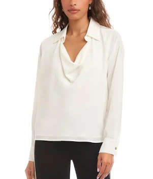 Karen Kane Women's Silky Crepe Collared Cowl Neck Long Sleeve Top