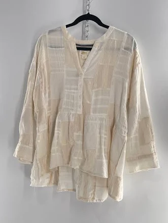 Anthropologie Patchwork Off White Voluminous Blouse with Tags Attached (Small)