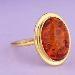 14K Gold Minimalist Statement Ring with Orange Gemstone