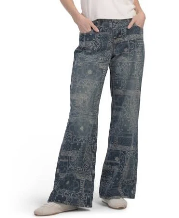 Bandana Printed Low Rise Wide Leg Jeans