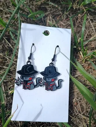 nightmeow elm street freddy cat earrings
