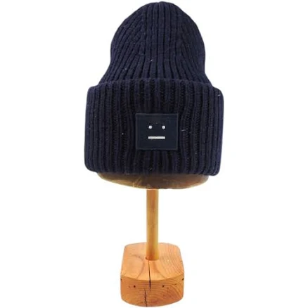 Acne Studios Pansy Wool Dark Navy Face-patch beanie