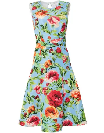 Carolina Herrera Rose-print Flared Dress - Blue