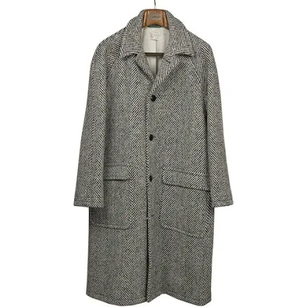 Wythe Balmacaan Coat in Herringbone Wool Tweed