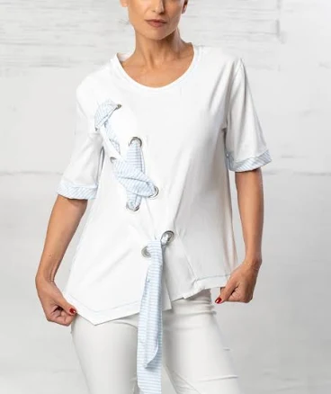 ELISA CAVALETTI White cotton T-shirt with blue striped laces