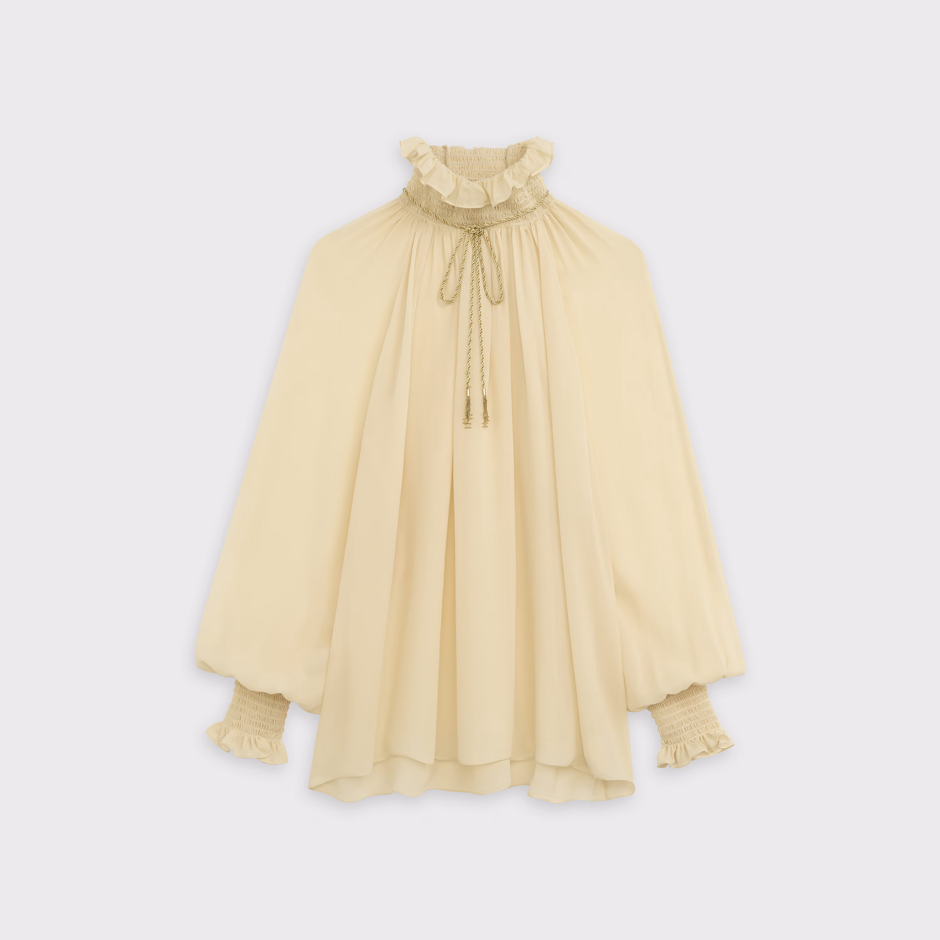 Smocked Folk Blouse In Silk Geogrette