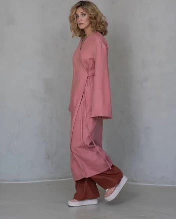 Minimalist Linen Wrap Jacket Dress