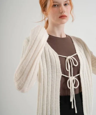 VLETI Mohair Ribbon Knit Cardigan