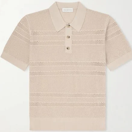 Dries Van Noten Open-Knit Polo Shirt - Men - Beige Polo Shirts - XL