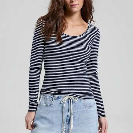 And Now This Women's Striped Double-Scoop Long Sleeved Top