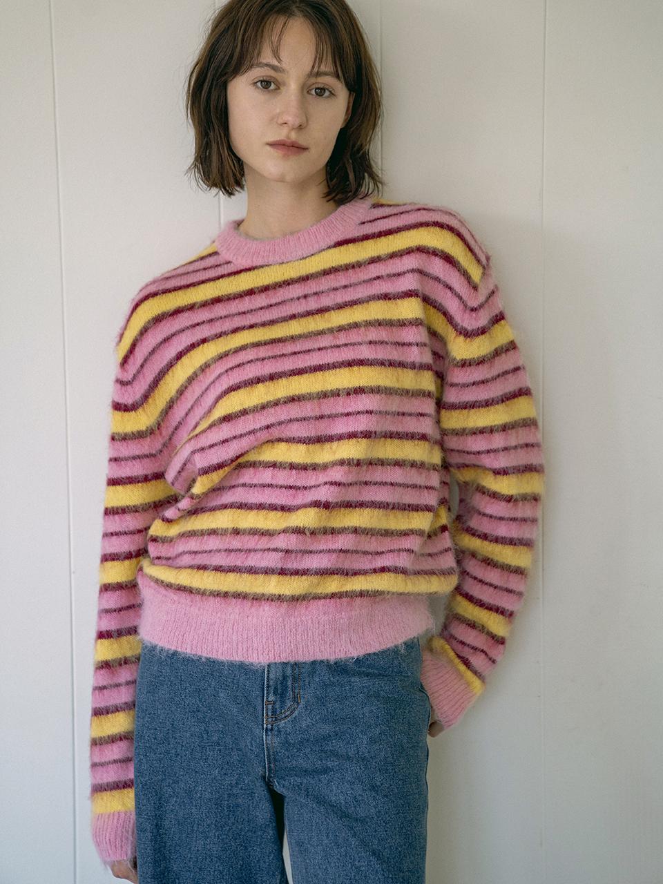 KN4255 Hair Ornament Stripe Knitwear_Pink