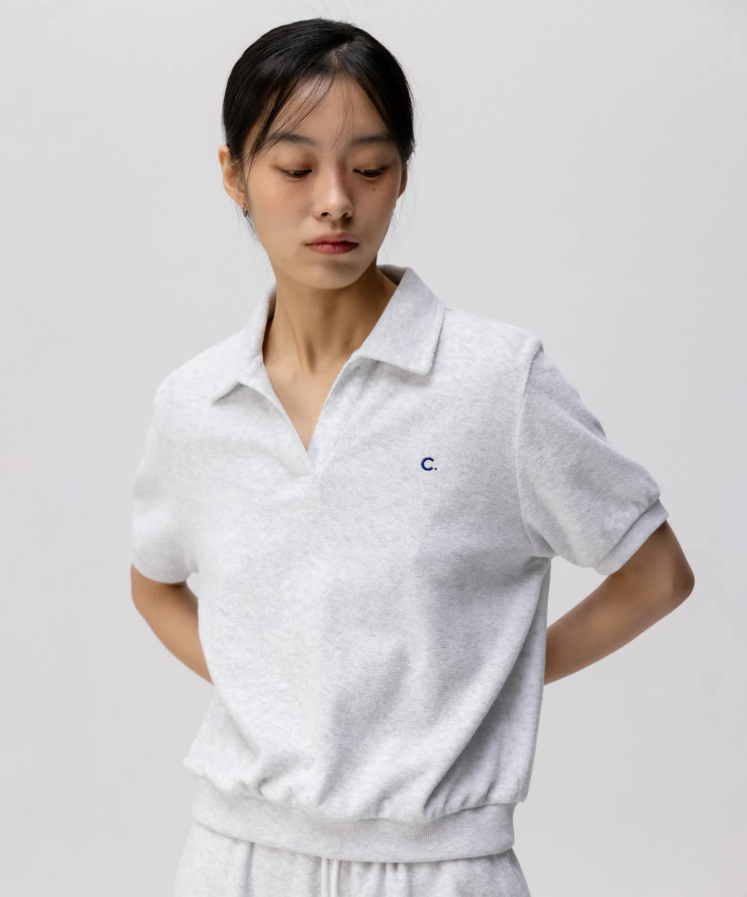 [24SS clove] Soft Terry Open Collar T-Shirt (Light Grey)
