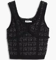 Metallic bouclé-tweed bustier top