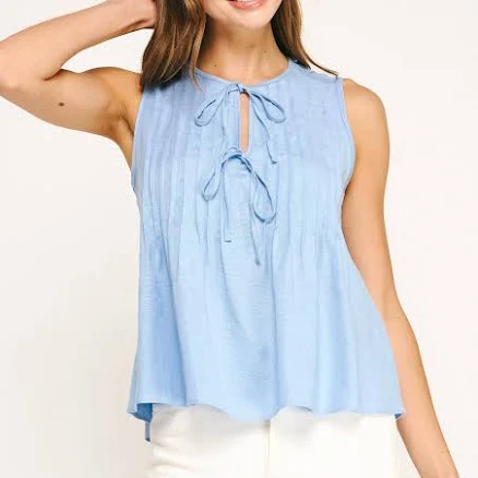 Pintuck Linen Sleeveless Top