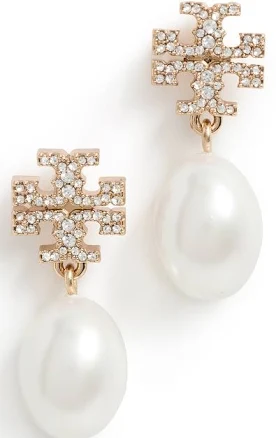 Tory Burch Kira Pavé Pearl Drop Earrings