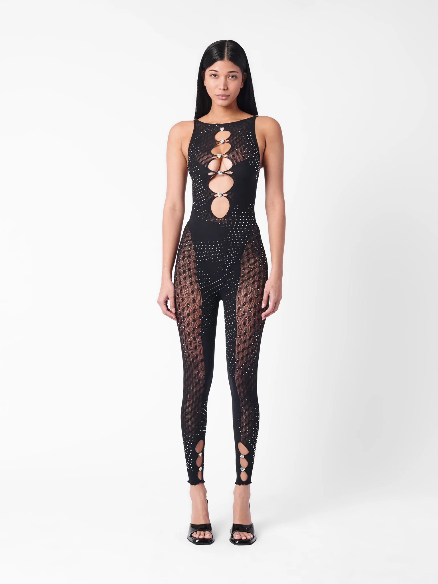 Janice Rhinestone Cut-Out Jumpsuit Black