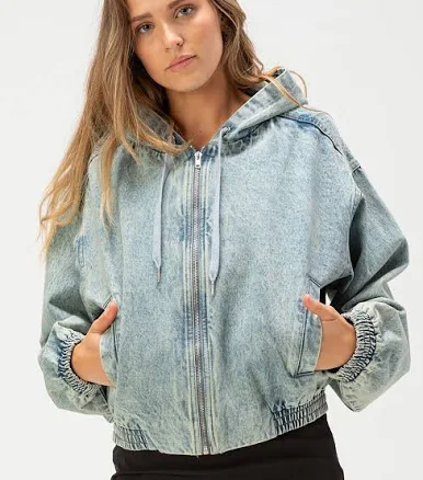 RSQ Women's Denim Hooded Crop Jacket