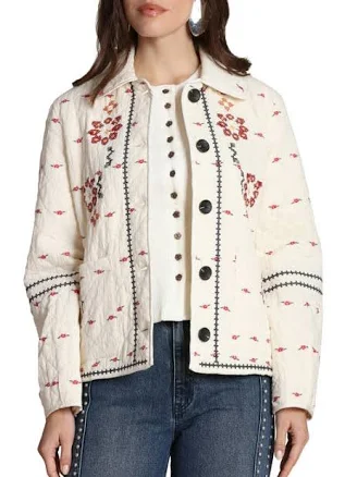 AVEC LES FILLES Women's Embroidered Quilted Cotton Jacket