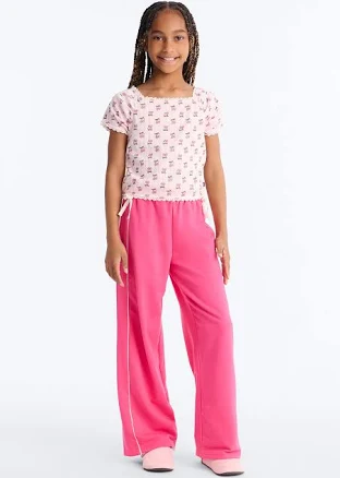 Fashion Nova Kids' Mini Cherry Sweet Girl Wide Leg Pant Set