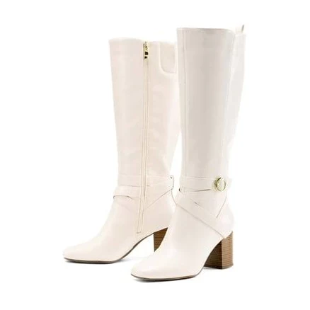 Burudani Women's Winter Zipper Inside Buckle DetailHeeled Knee High Boots