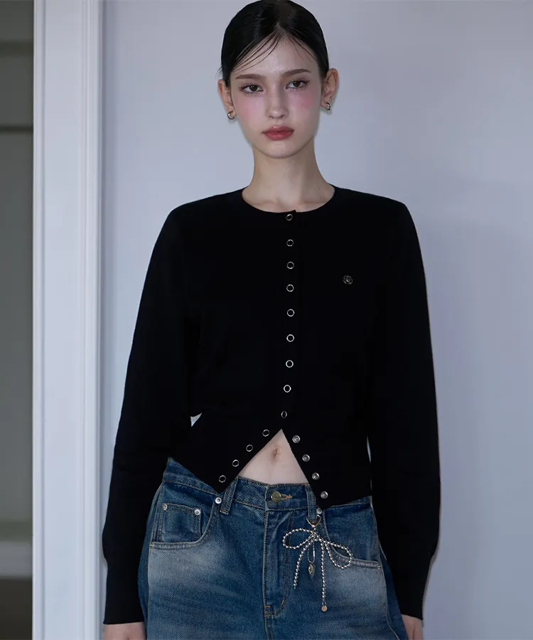 Eyelet Round Cardigan [Black]