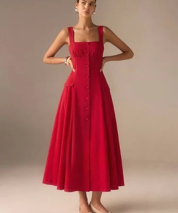 Cotton Blend Button-Front Maxi Dress