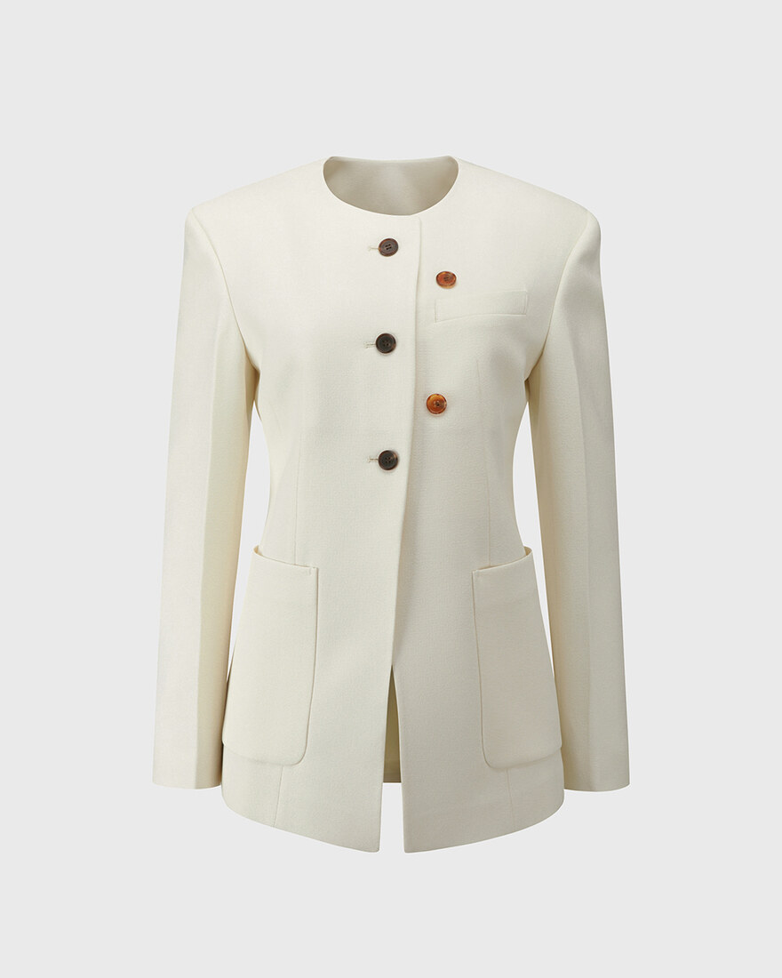 ROUND NECK SLIM FIT KLEAN JACKET_IVORY