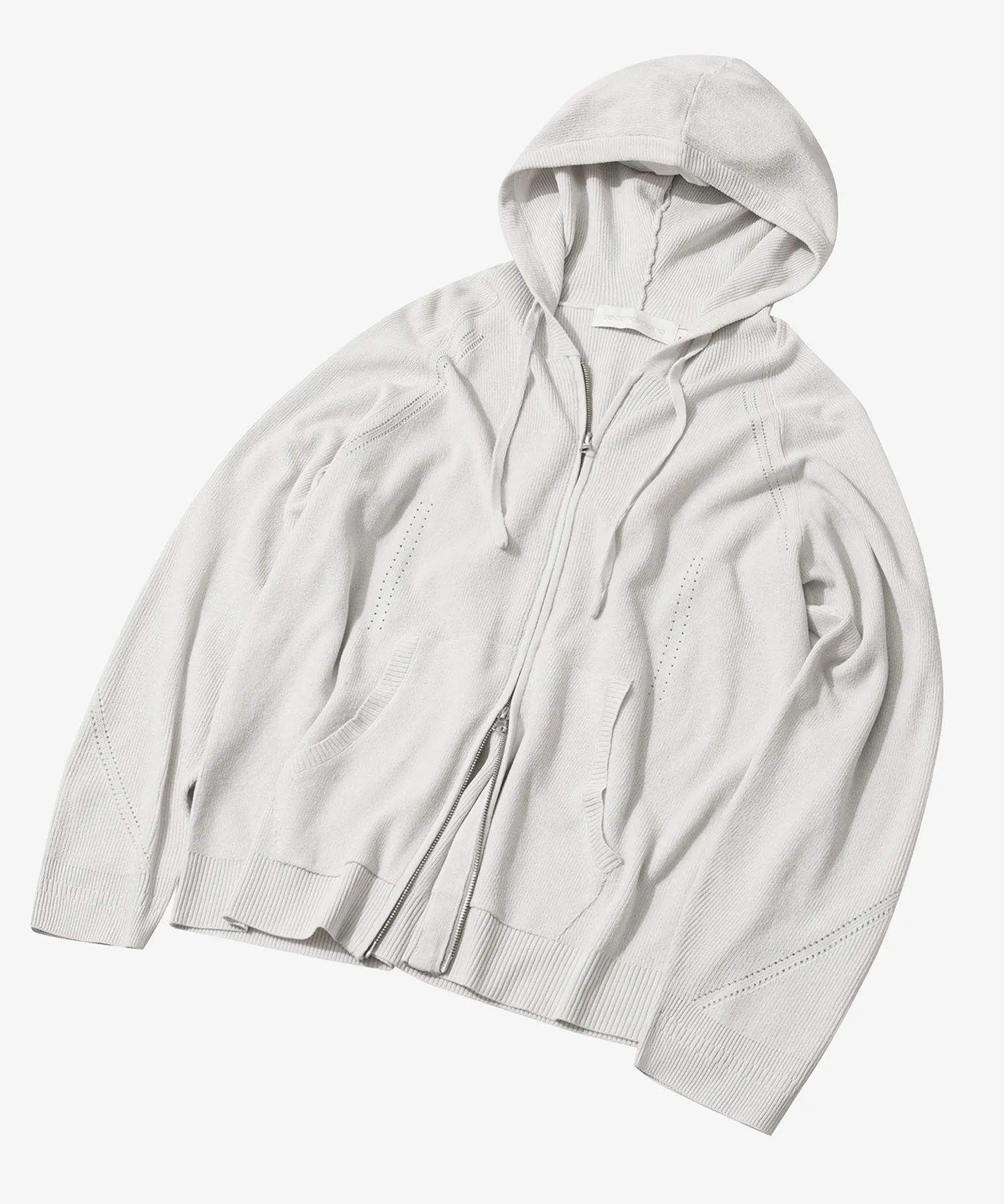 2-WAY Hachi Hood Punching Zip-Up Knit [LGRAY]_SEKT018LGRAY