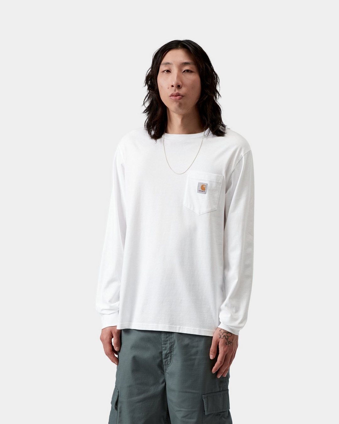 White Pocket Long Sleeve T-Shirt