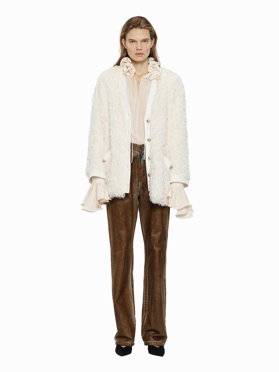 FLUFFY FUR LONG CARDIGAN WHITE (W24JK2031WH)