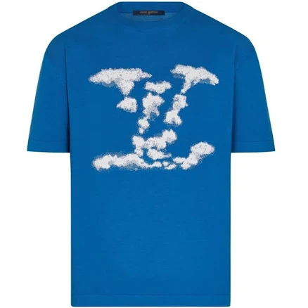 Louis Vuitton Cloud Jacquard Blue White Logo Wool Short Sleeve T-shirt